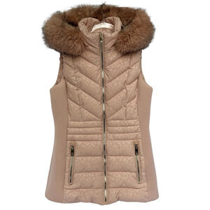Michael Michael Kors Women’s Quilted Hooded Vest w/ Faux Fur Trim – Size Small –